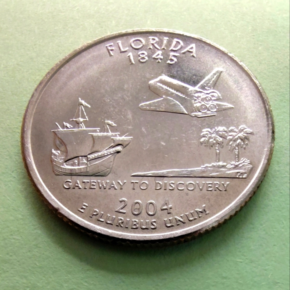 2004-P Florida State Quarter Uncirculated From US Mint Roll. Item #5066